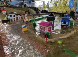 Hochwassermodell von EUSALP mit Häusern und Wasser
