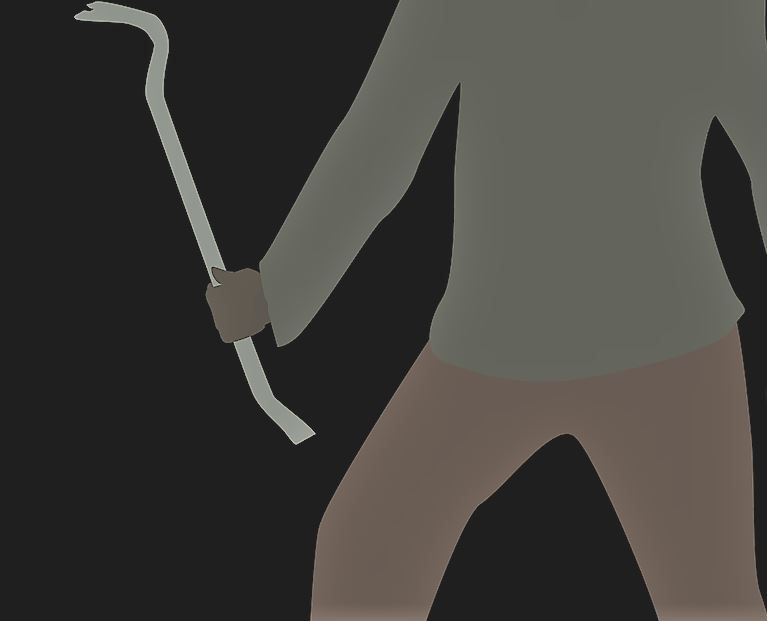 Zeichnung von einem Mann auf dunklem Grund mit Brechstange in der Hand