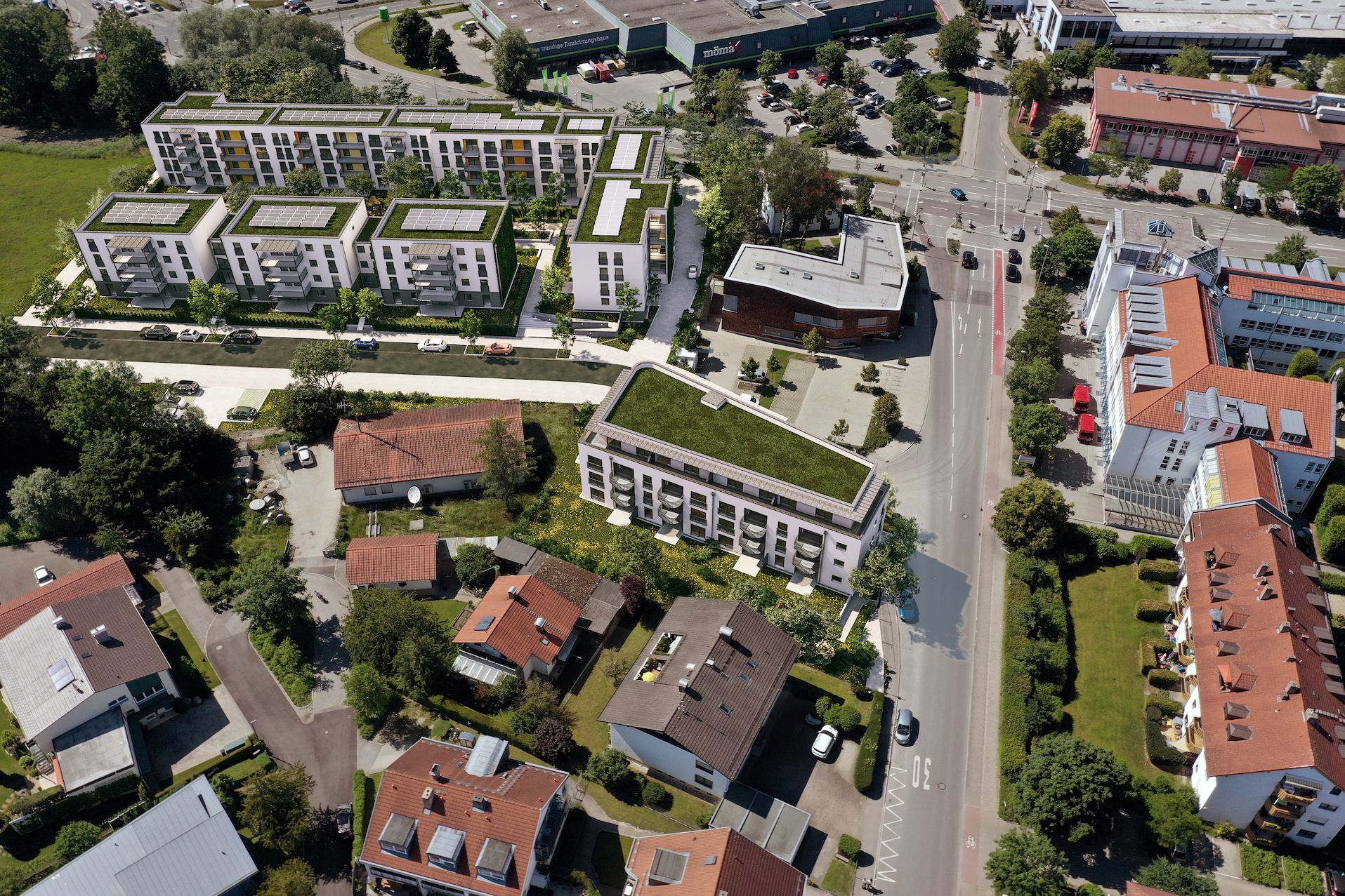 GRWS-Bauprojekt an der Kaltenmuehle in Rosenheim von der Luft aus betrachtet