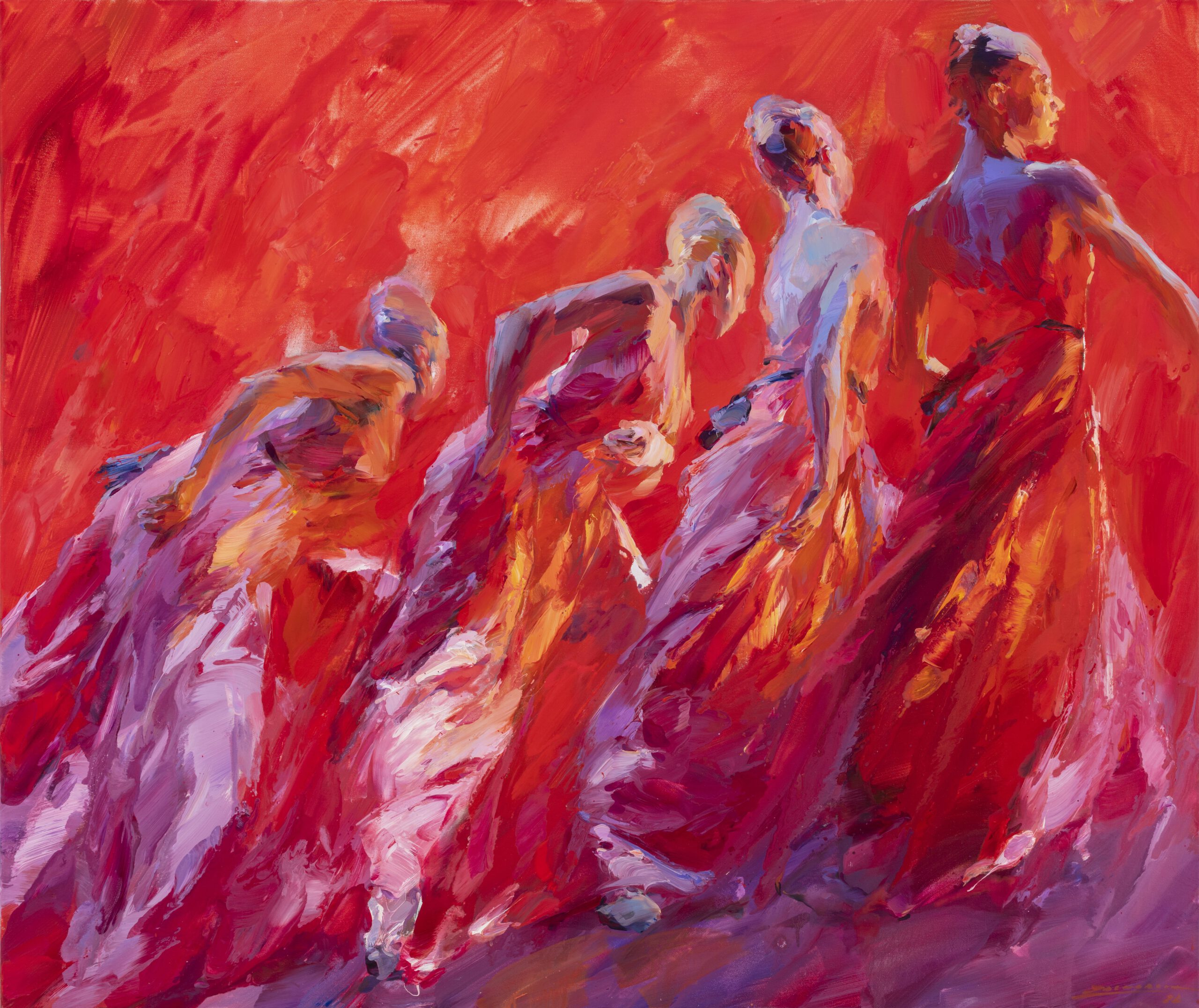Gemälde von Ekatarina Zacharava in rot mit Tänzerinnen