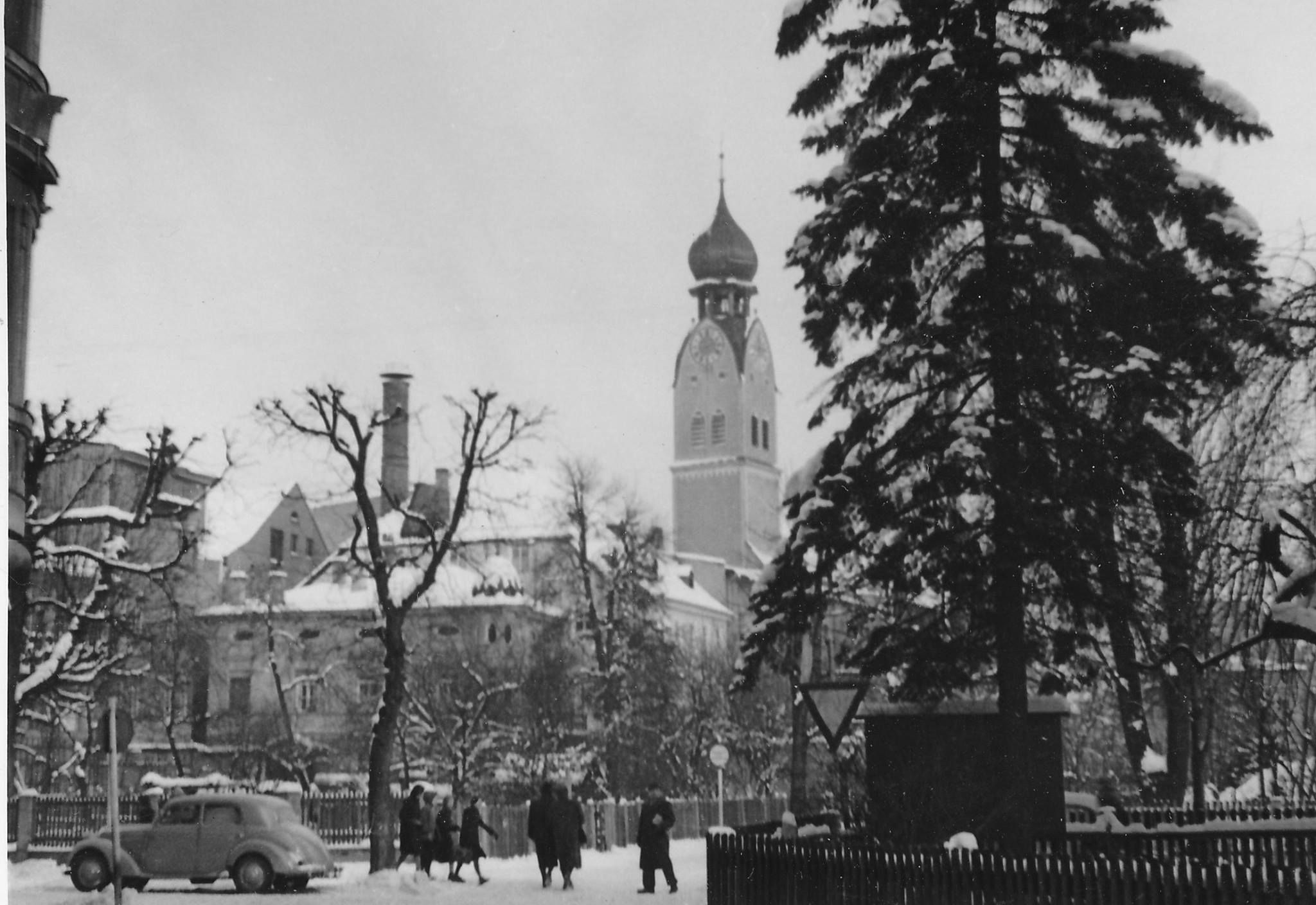 Riedergarten in Rosenheim im Winter in den 1960er Jahren