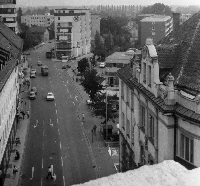 Kufsteiner Straße in Rosenheim von oben fotografiert im Jahr 1975