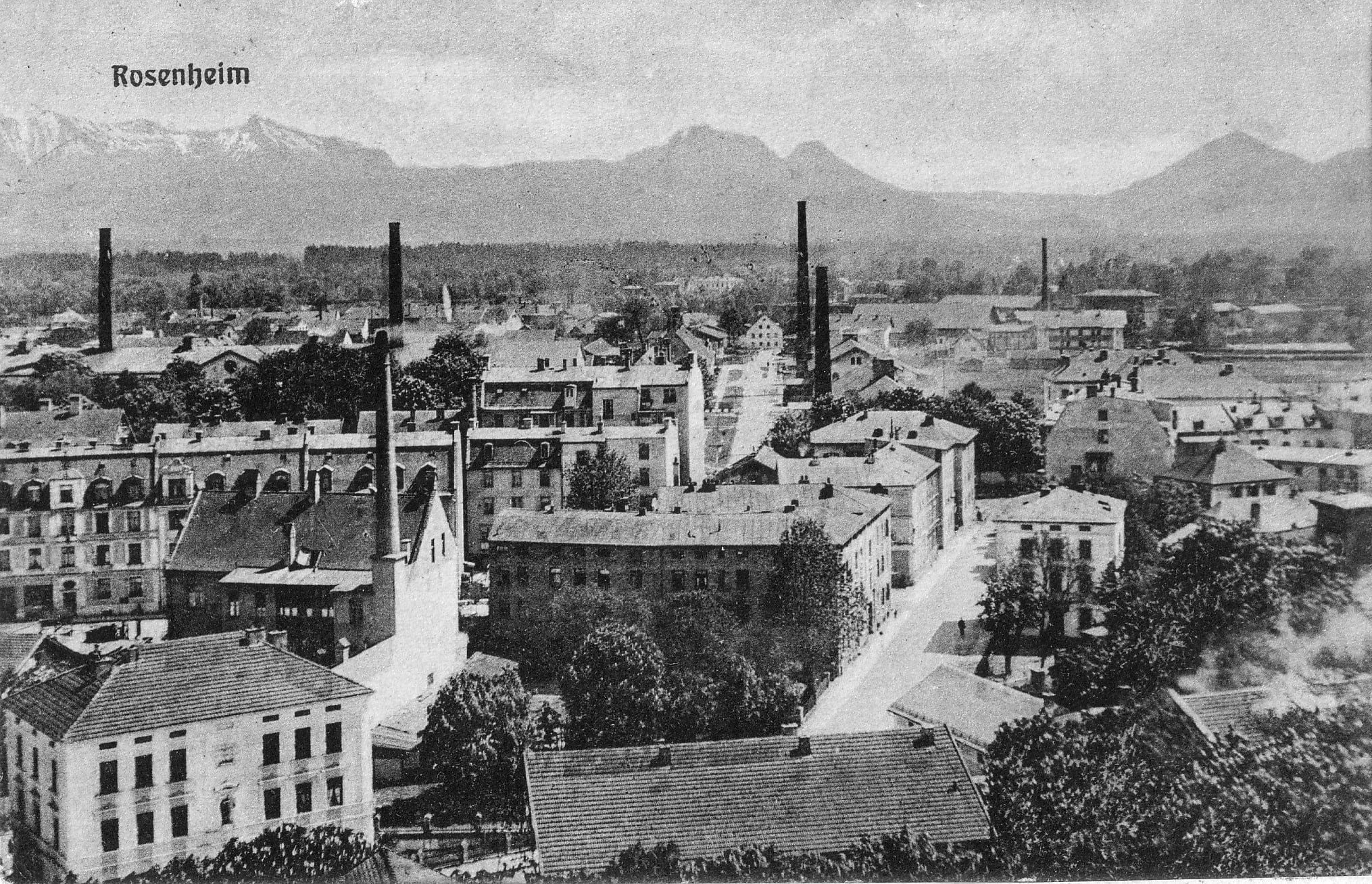 Luftbild der Stadt Rosenheim aus dem Jahr 1912