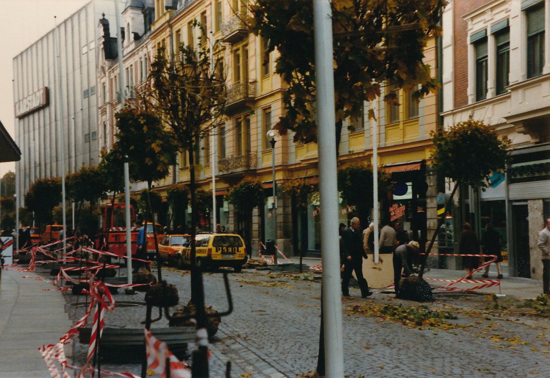 Entstehung Fußgängerzone Rosenheim im Jahr 1986