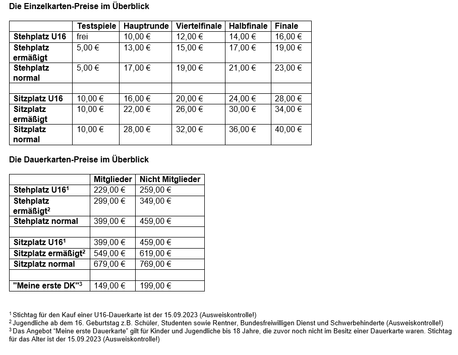 Preisliste Dauerkarte Starbulls. 