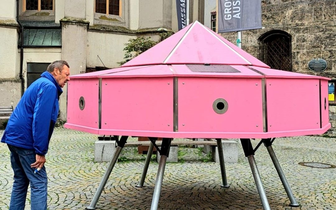 Rosa Ufo bei Kunstausstellung gelandet