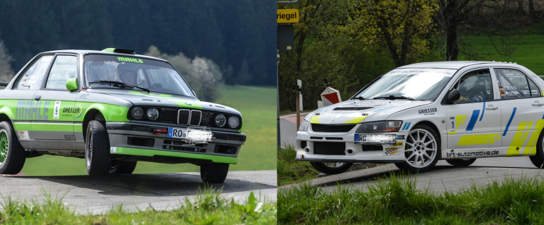 Starten in Niederbayern: Josef Haagn/Sandra Fellermair mit BMW E 30 (links im Bild) und Thomas Sobek/Hartmut Geist im Ehrle Mitsubishi (rechts im Bild). Foto: Haagn/Sobek