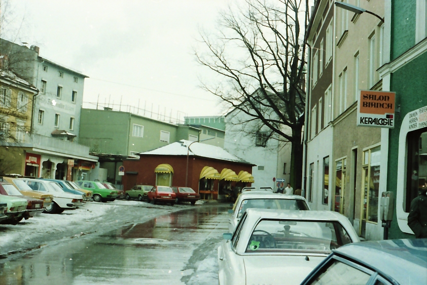 Nikolaistraße in Rosenheim im Jahr 1980. Foto: Archiv Herbert Borrmann