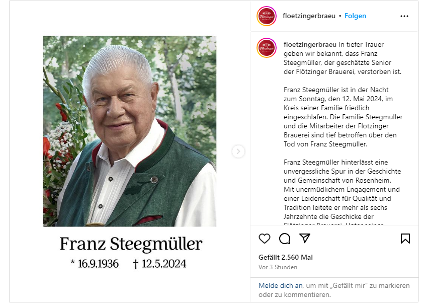 Screenshot Instagram Flötzinger Brauerei