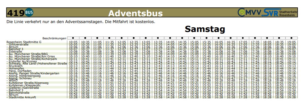 Adventsbus Rosenheim 2024. Grafik: MVV