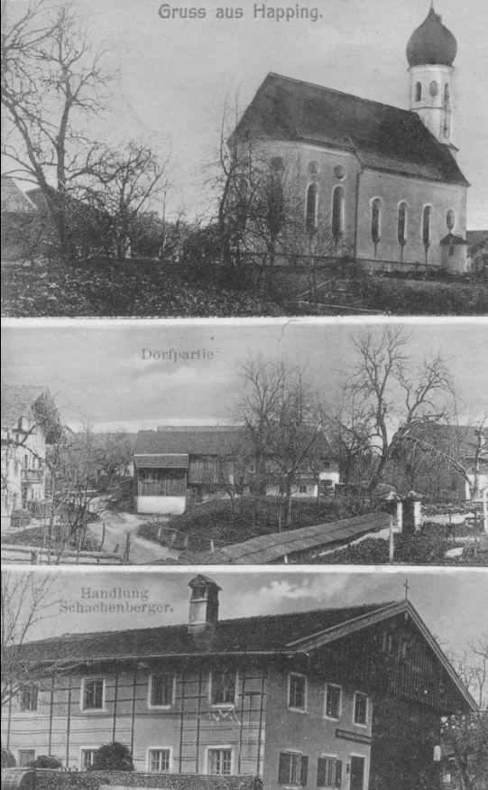 Happing Drei Motive aus dem Rosenheimer Stadtteil Happing aus dem Jahr 1918. Foto: Archiv Herbert Borrmann