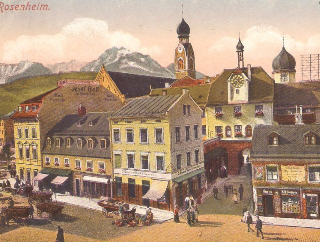 Rosenheim Postkarte vom Mittertor in Rosenheim in der Zeit um ca. 1910. Foto: Archiv Herbert Borrmann