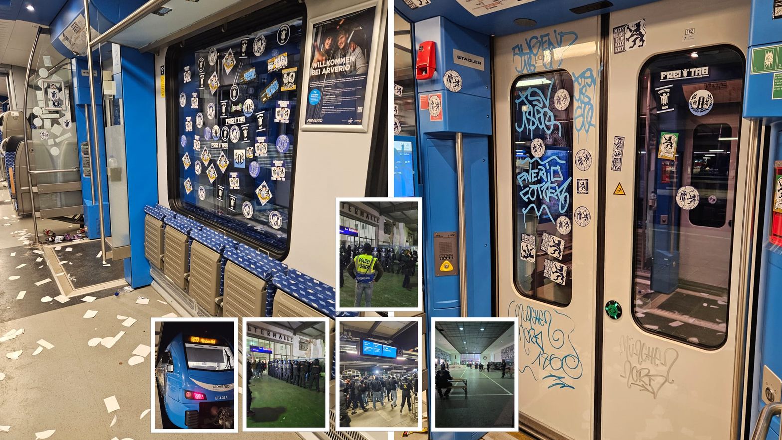 250309_Bearb_Str_1860 Nach Sachbeschädigung im Zug, Zünden von Pyrotechnik und Stürmen einer Einlasskontrolle im Stadion in Memmingen stellten Bundes- und Landespolizei bei rund 70 1860-Fans nach Rückfahrt im Hauptbahnhof München deren Personalien fest. Foto: Bundespolizei