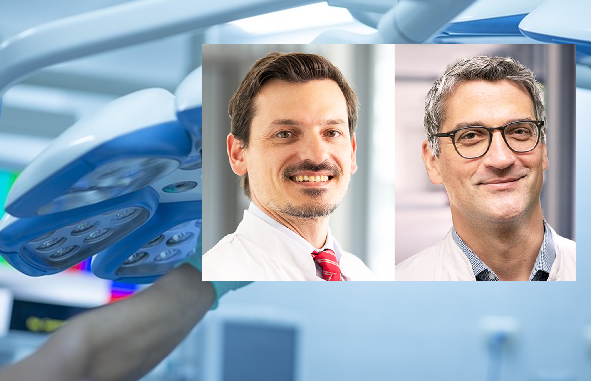 OP x Hintergrundfoto OP: re / eingeblockt von links Chefarzt Dr. Georgios Nitoulias und Chefarzt PD Dr. Andreas Bauer. Foto: RoMed Kliniken
