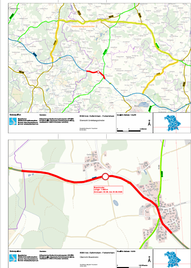 Umfahrung Übersichtsplan - Umfahrung Baustelle. Grafik: Staatliches Bauamt Traunstein