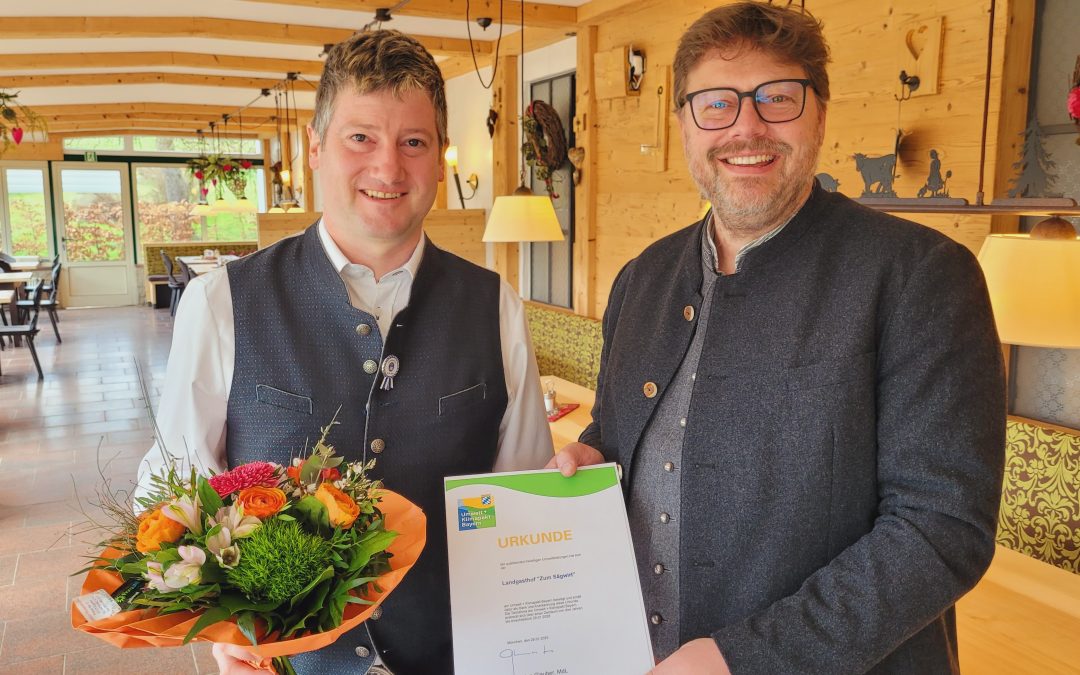 Landgasthof Sägwirt erneut beim Umwelt- und Klimapakt Bayern ausgezeichnet