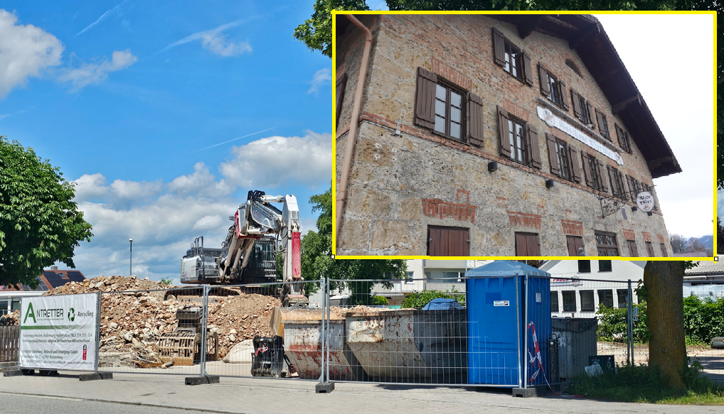 Nur noch ein Schutthaufen ist übrig vom Alten Wirt in Aising