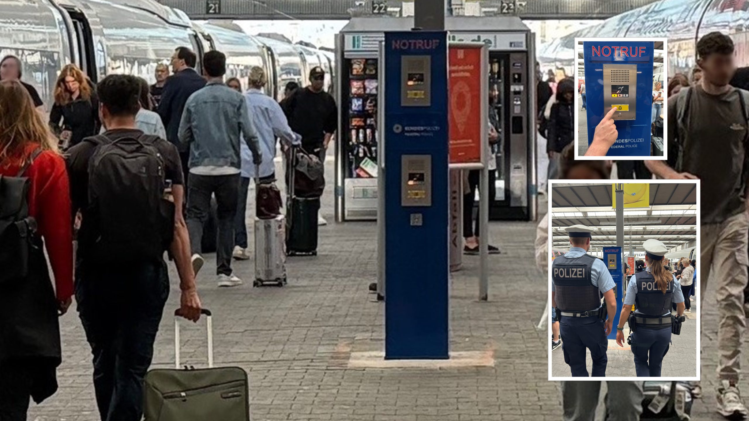 Die neue Notrufsäule an Bahnsteig 22/23 des Münchner Hauptbahnhofes Die neue Notrufsäule an Bahnsteig 22/23 des Münchner Hauptbahnhofes Copyright Bundespolizeidirektion München