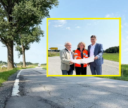 Bauamt haupt x Die betroffen Straße und eingeblockt (v.l.n.r.): Michael Hausperger, Erster Bürgermeister und Vorsitzender der Verwaltungsgemeinschaft Oberbergkirchen, Veronika Nies, Gebietsabteilungsleiterin des Staatlichen Bauamtes Rosenheim und Maximilian Heimerl, Landrat des Landkreises Mühldorf a. Inn. Fotos: Copyright Staatliches Bauamt Rosenheim