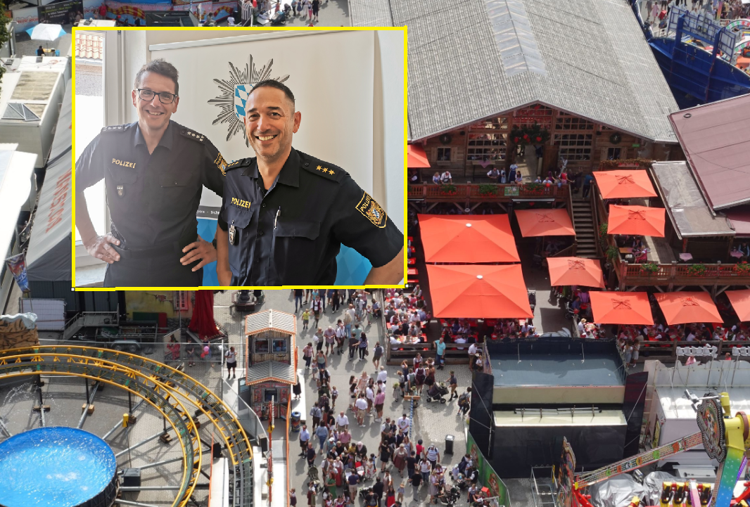 polizei haupt Blick auf Rosenheimer Herbstfest (Foto: Archiv Innpuls.me), eingeblockt Foto von Ersten Polizeihauptkommissar Robert Maurer und Polizeidirektor Volker Klarner- Copyright Polizeiinspektion Rosenheim