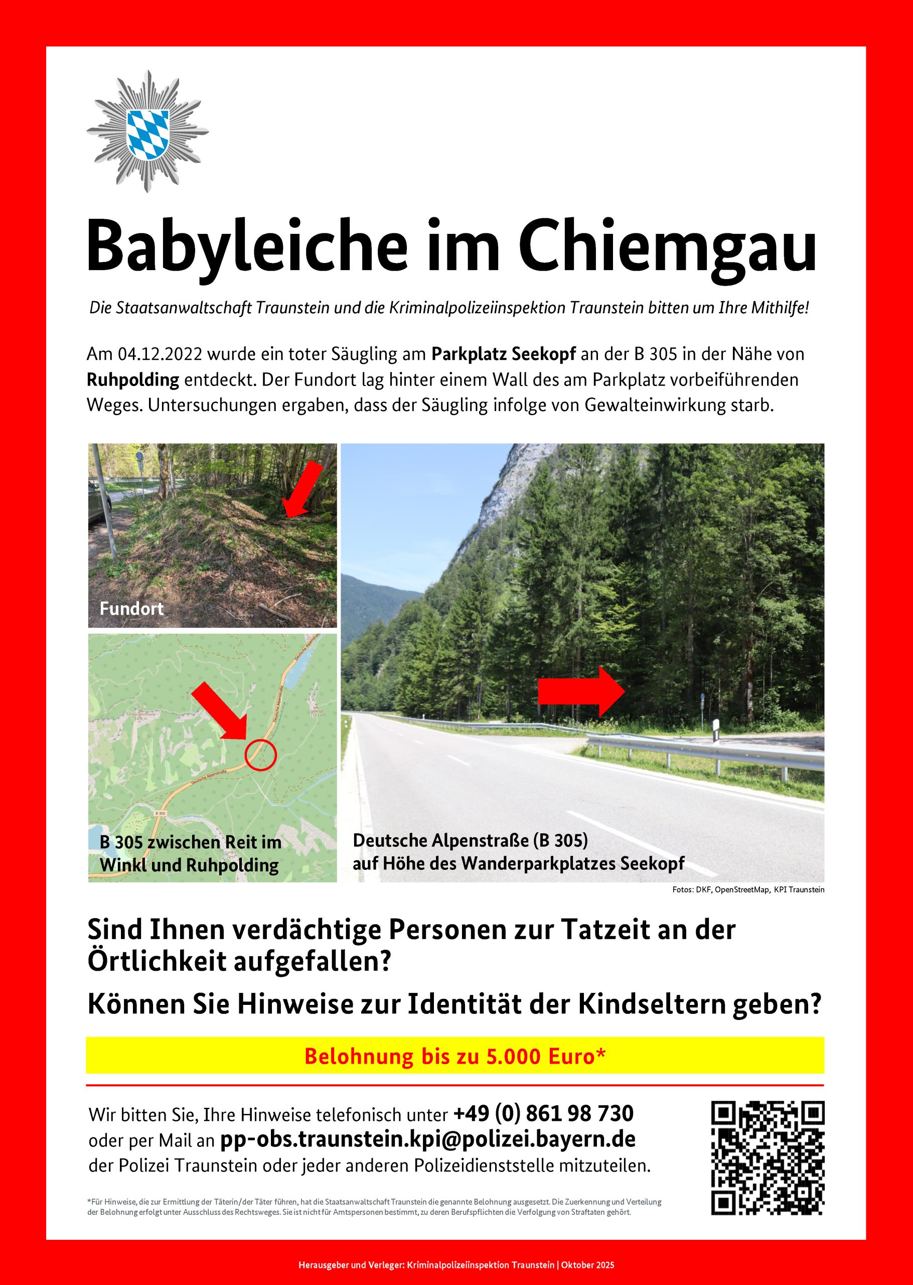 20251001_ppobs_egsäugling_kpits Auf dem Fahndungsplakat gibt es einen QR-Code. Foto: Polizeipräsidium Oberbayern Süd