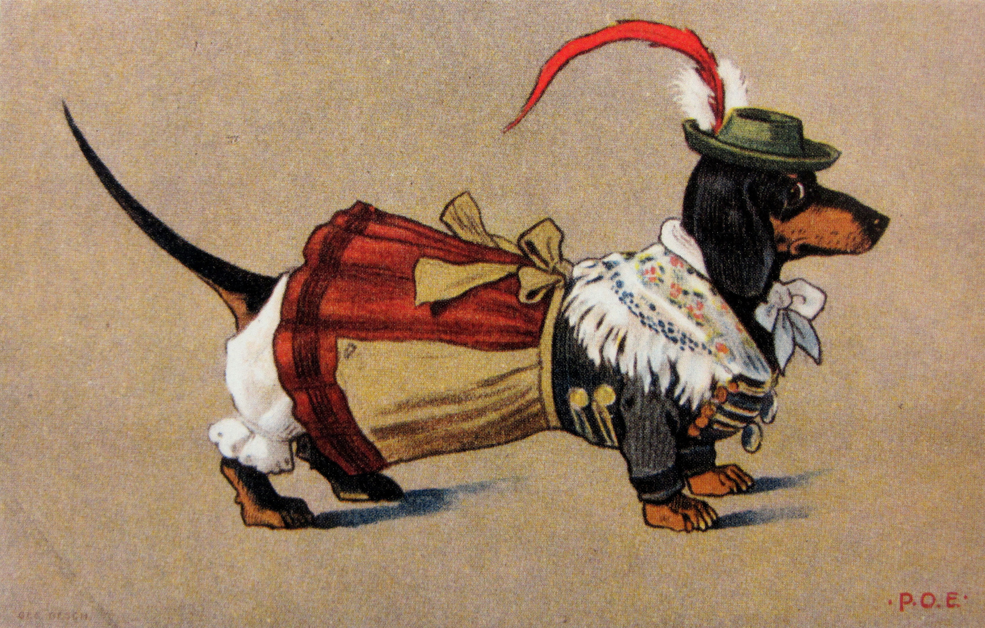 Dackel im Dirndl Paul Otto Engelhard "Dackel in Tracht" um 1905. Verlag: Ottmar Zieher. Repro: Bezirk Oberbayern