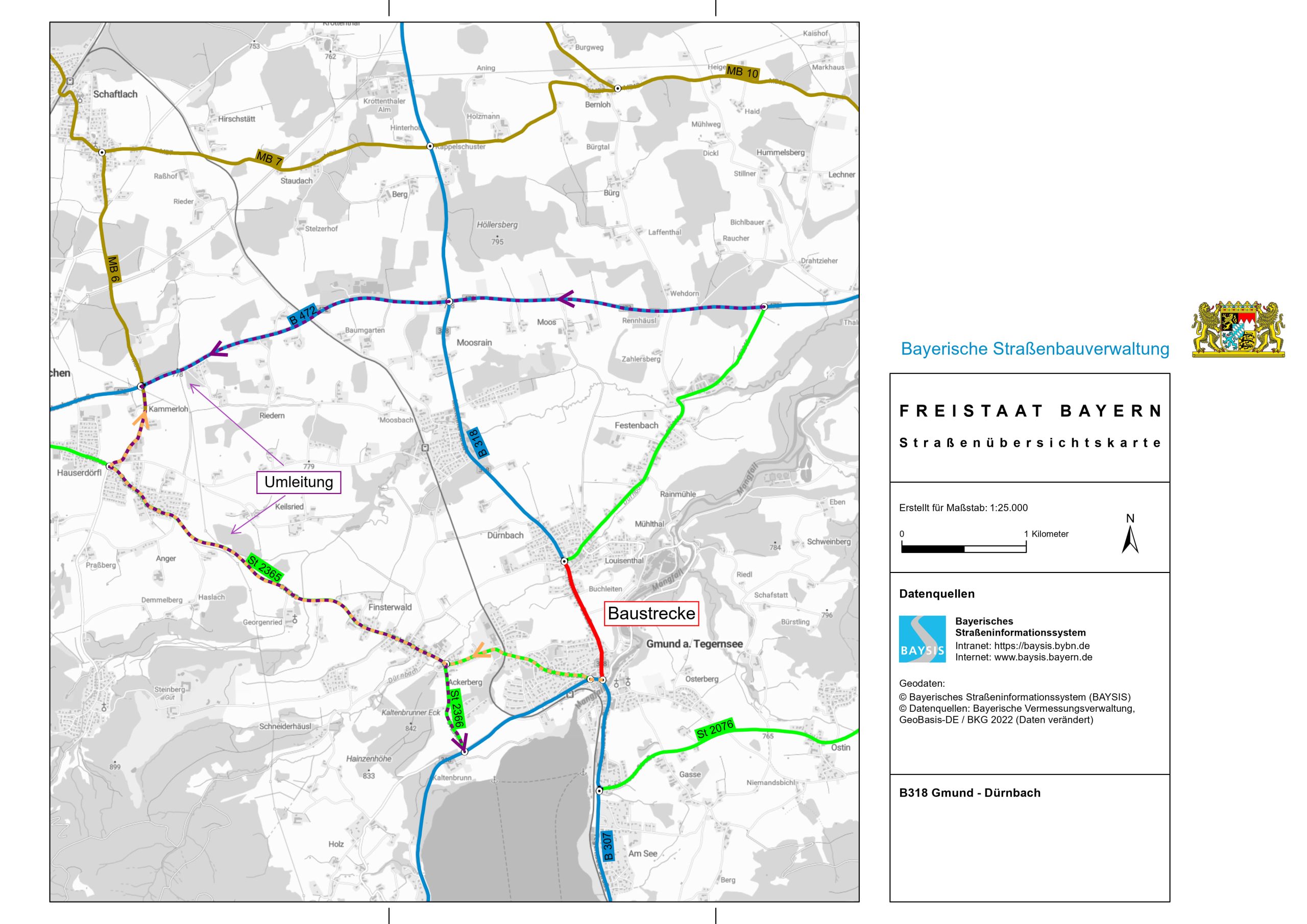 PM-54_2025-09-24_Umleitungsplan Umleitungsgrafik für die Fahrbahnsaneirung in Gmund am Tegernsee. Foto: Copyright Staatliches Bauamt Rosenheim