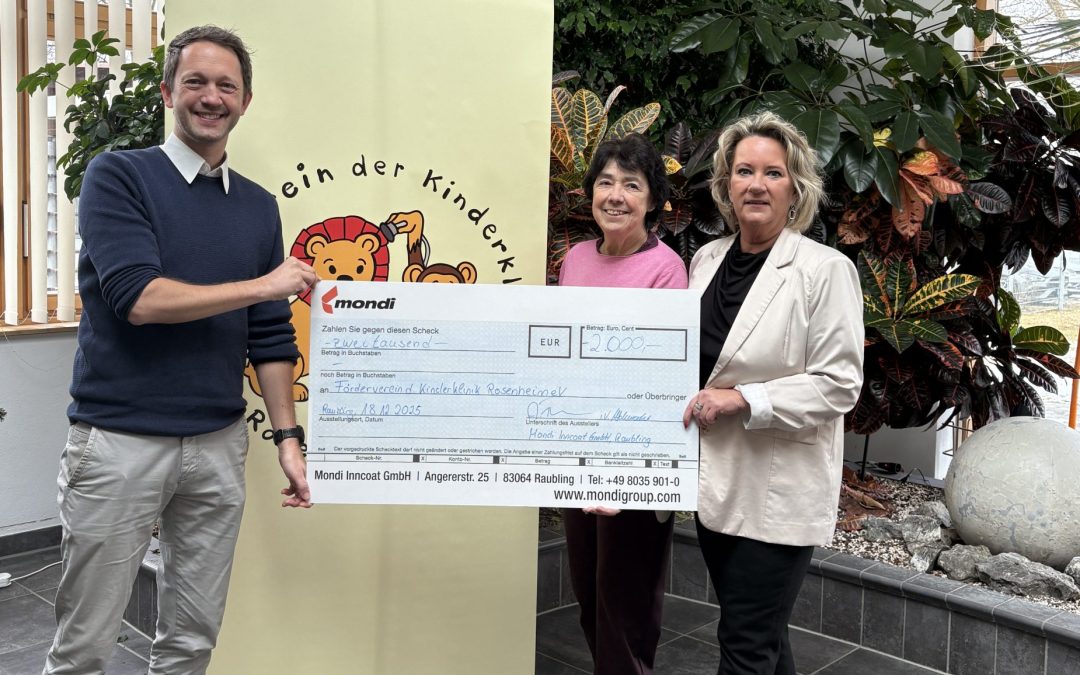 Mondi Inncoat Raubling spendet 2.000 Euro für den Förderverein der Kinderklinik Rosenheim