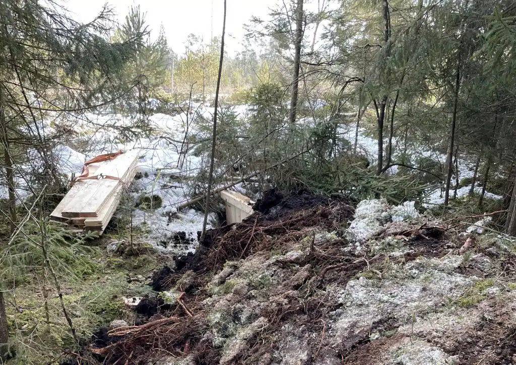 Hochmoor-Damm-1024×725 Um das Moor zu renaturieren werden Entwässerungsgräben verschlossen. Foto: Landratsamt Rosenheim