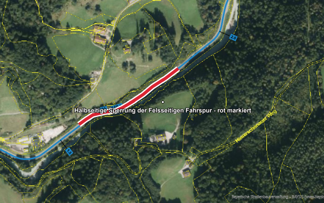 Halbseitige Sperrung der B 305 im Bereich Felsentor bei Ramsau