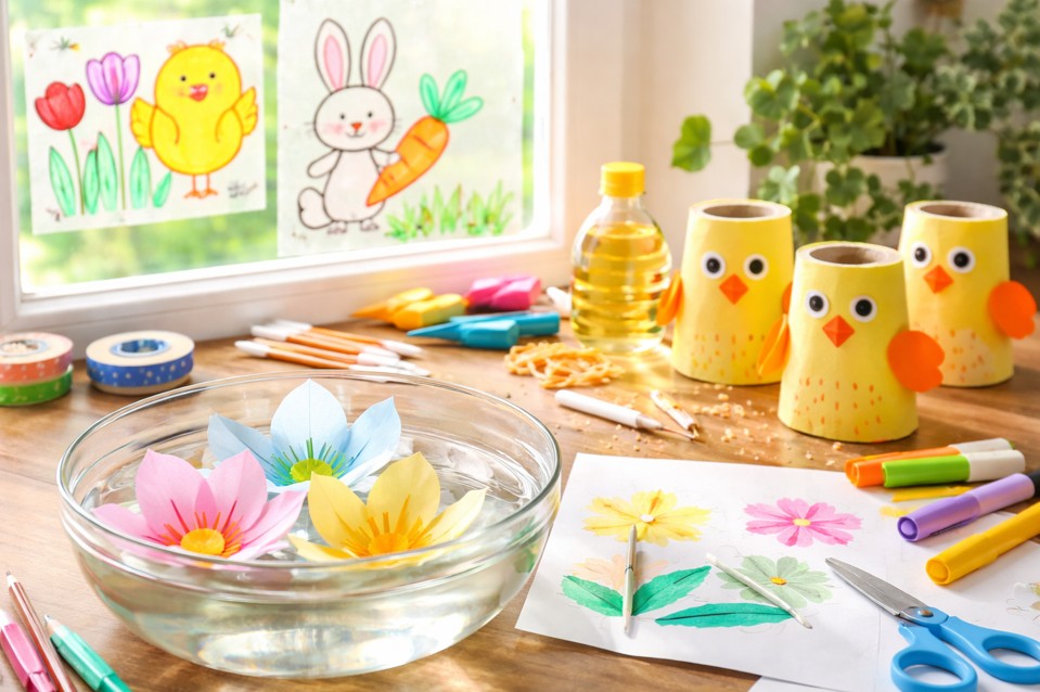 Osterbasteln Osterbasteln. Symbolfoto ai generiert