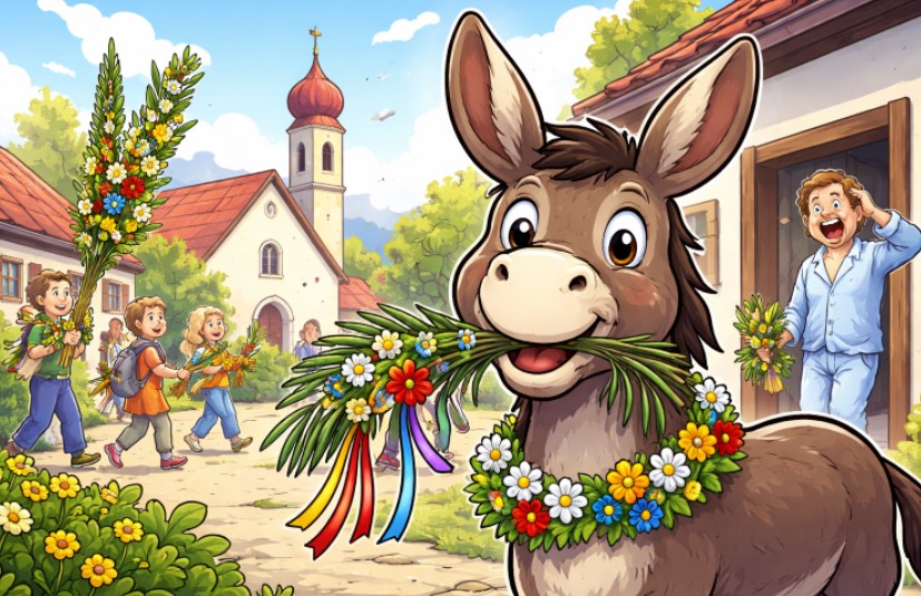 Palmesel ai generiert Palmesel- Cartoon. Foto: ai generiert