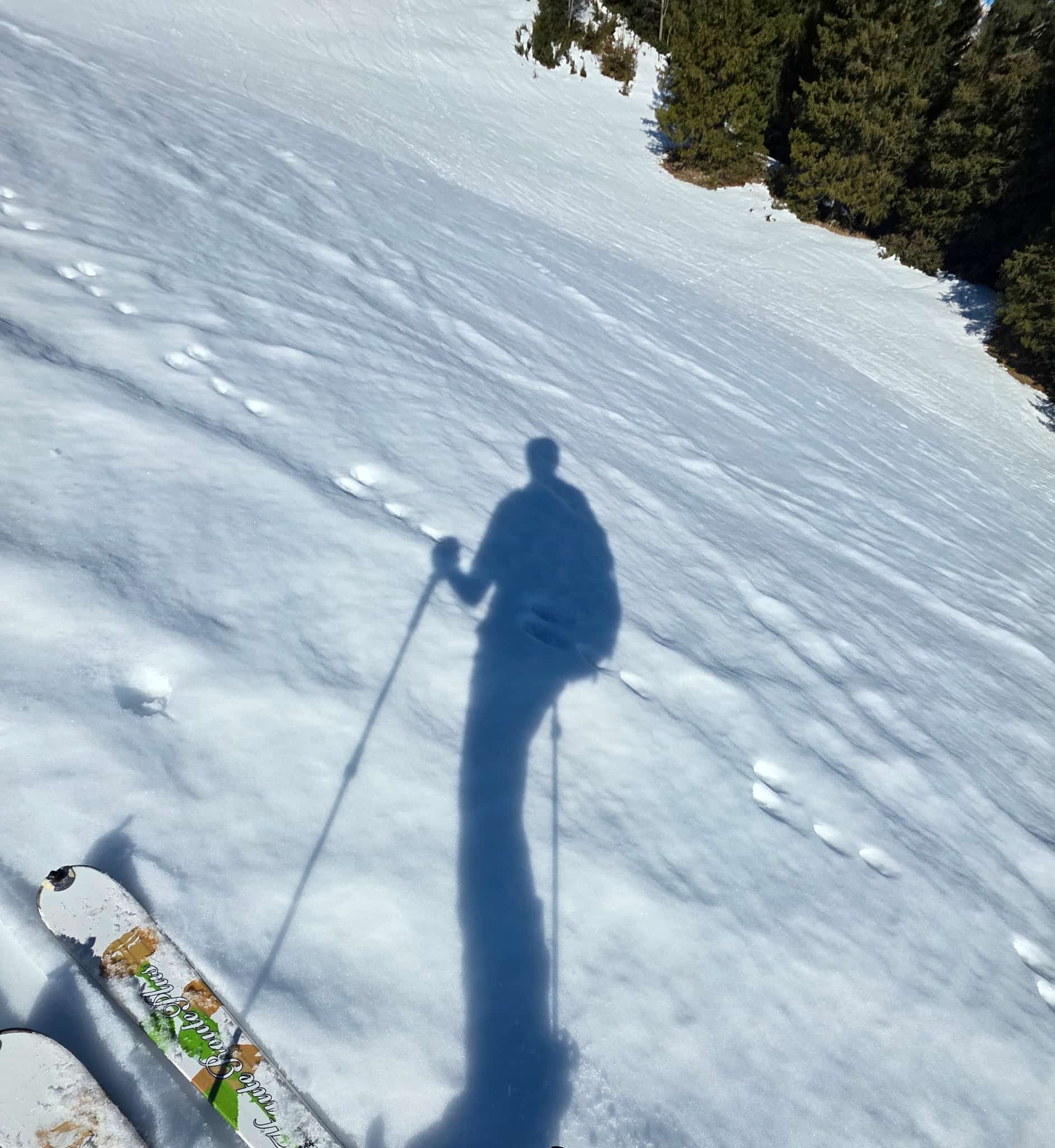 Ski Sudelfeld Schatten von Skifahrer im Schnee. Foto: Gisela Schreiner 2026 Februar