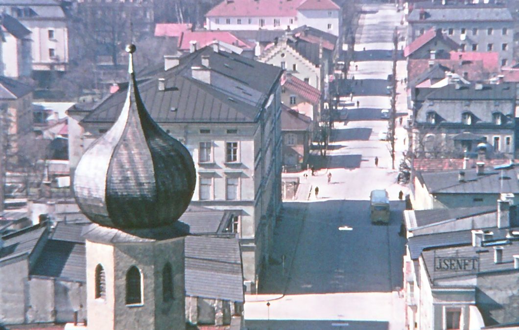 Blick vom Kirchturm St. Nikolaus, Rosenheim,  1957
