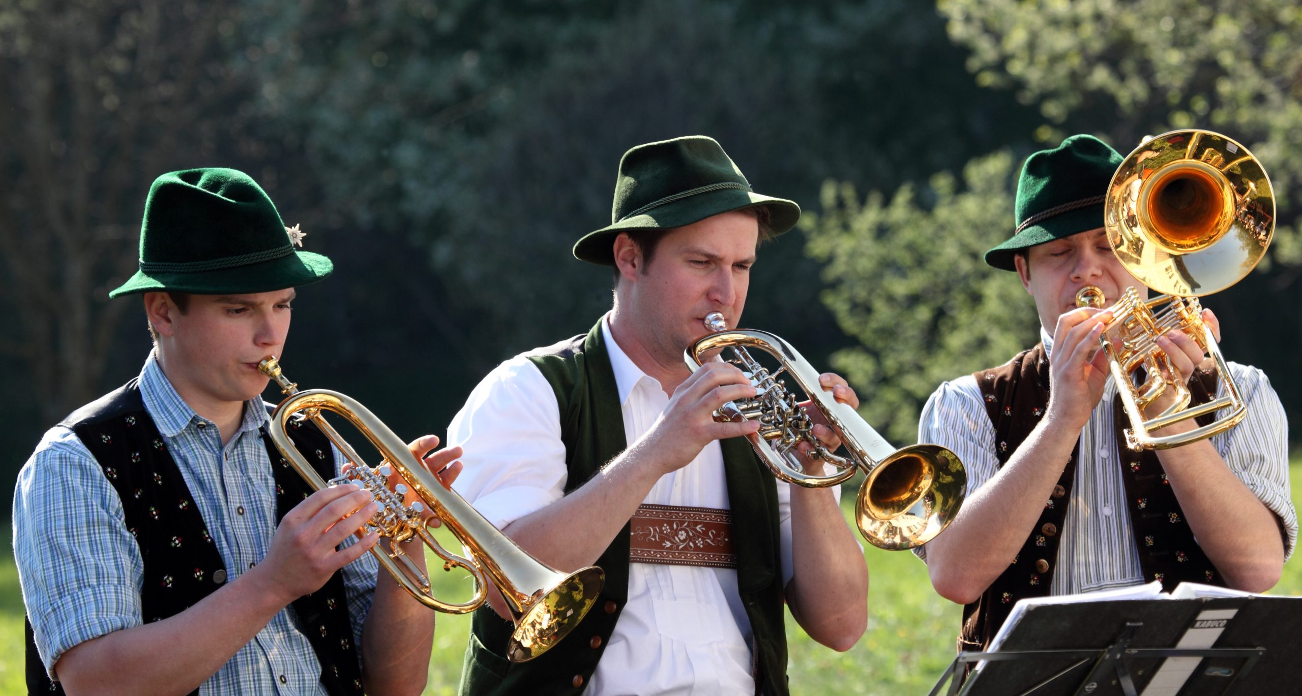 FLM Amerang_Volksmusiknachmittag_001 Aufgehorcht: Blechbläser machen Stimmung auf der Wiese am Häuslmannhof aus Aschau im Chiemgau. Copyright Bezirk Oberbayern, FLM Amerang, Nixdorf.